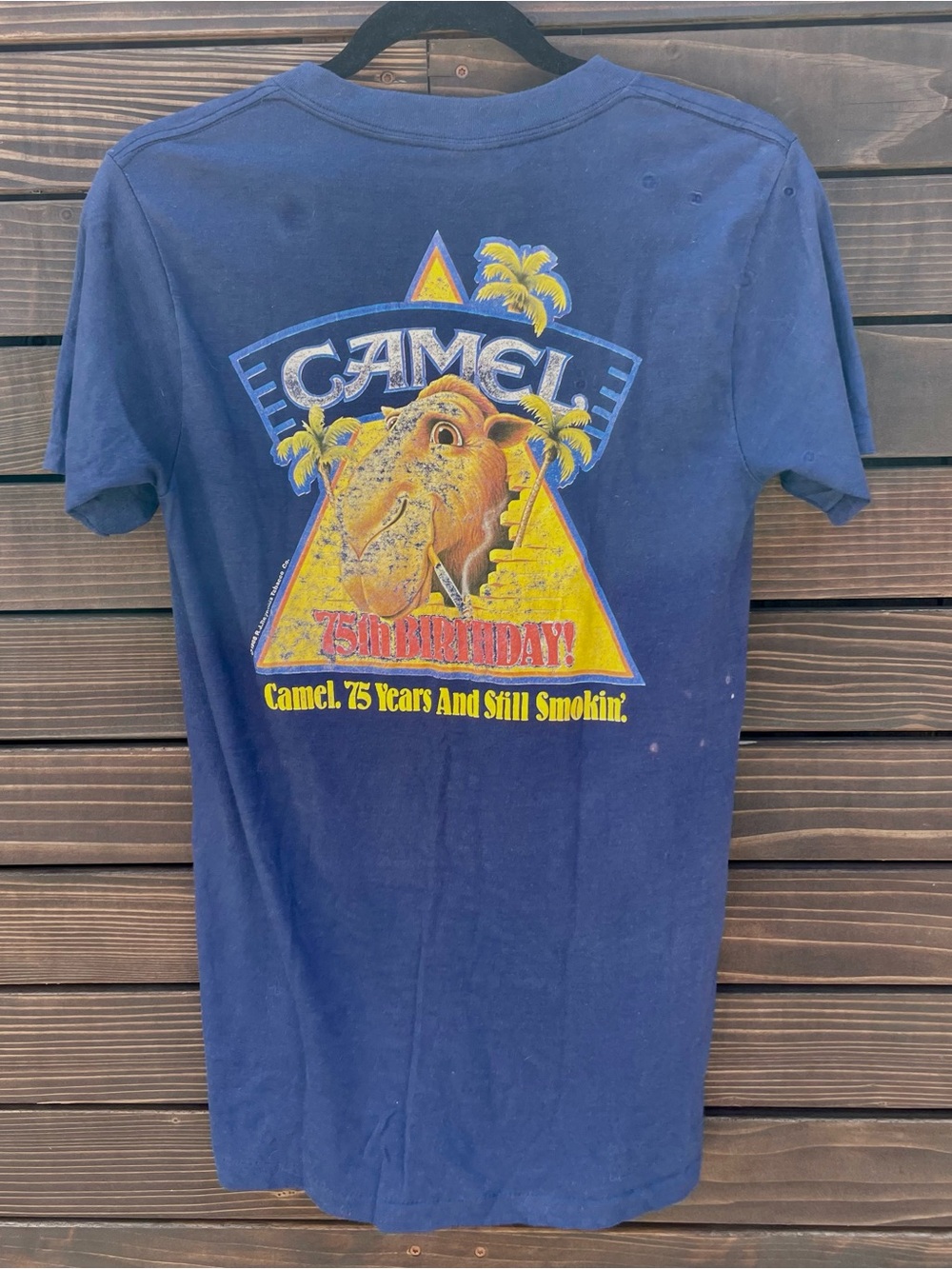 Vintage 1988 Camel 75th Anniversary Graphic Tee Navy Blue Small